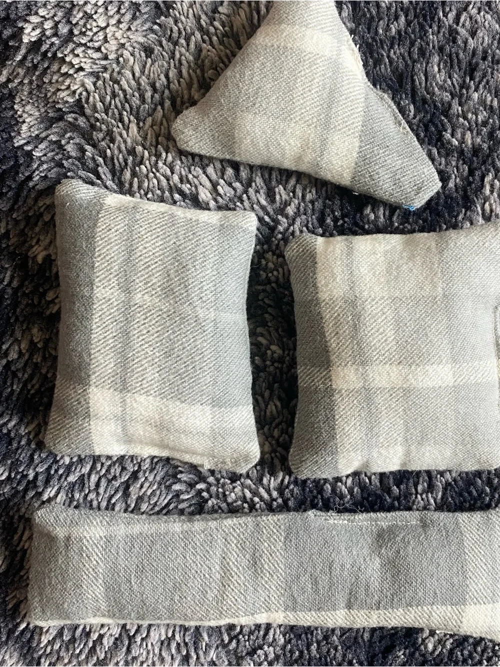 Handmade Grey & White Plaid Catnip Kick Stick Cat Toy Set (4)